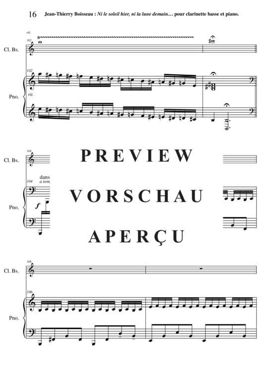 Product gallery: Page 17 of 21 Ni le soleil hier, ni la lune demain , , (bass clarinet + piano)