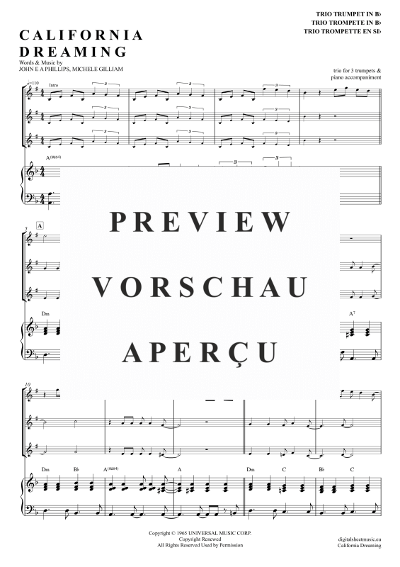gallery: California Dreamin, Mamas & Papas, (Trompeten Trio + Klavier)