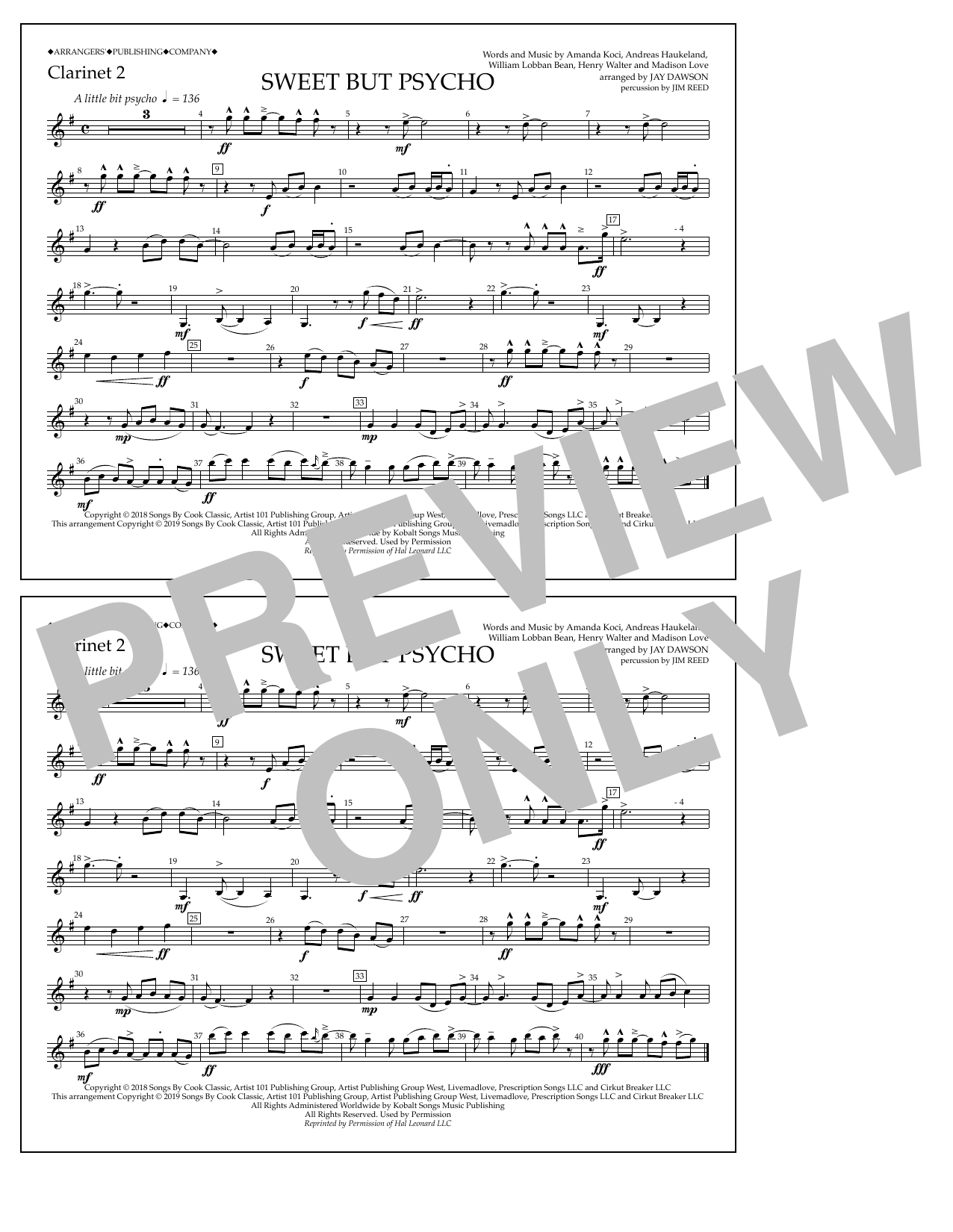 Produktbild zu: Sweet But Psycho (arr. Jay Dawson) - Clarinet 2