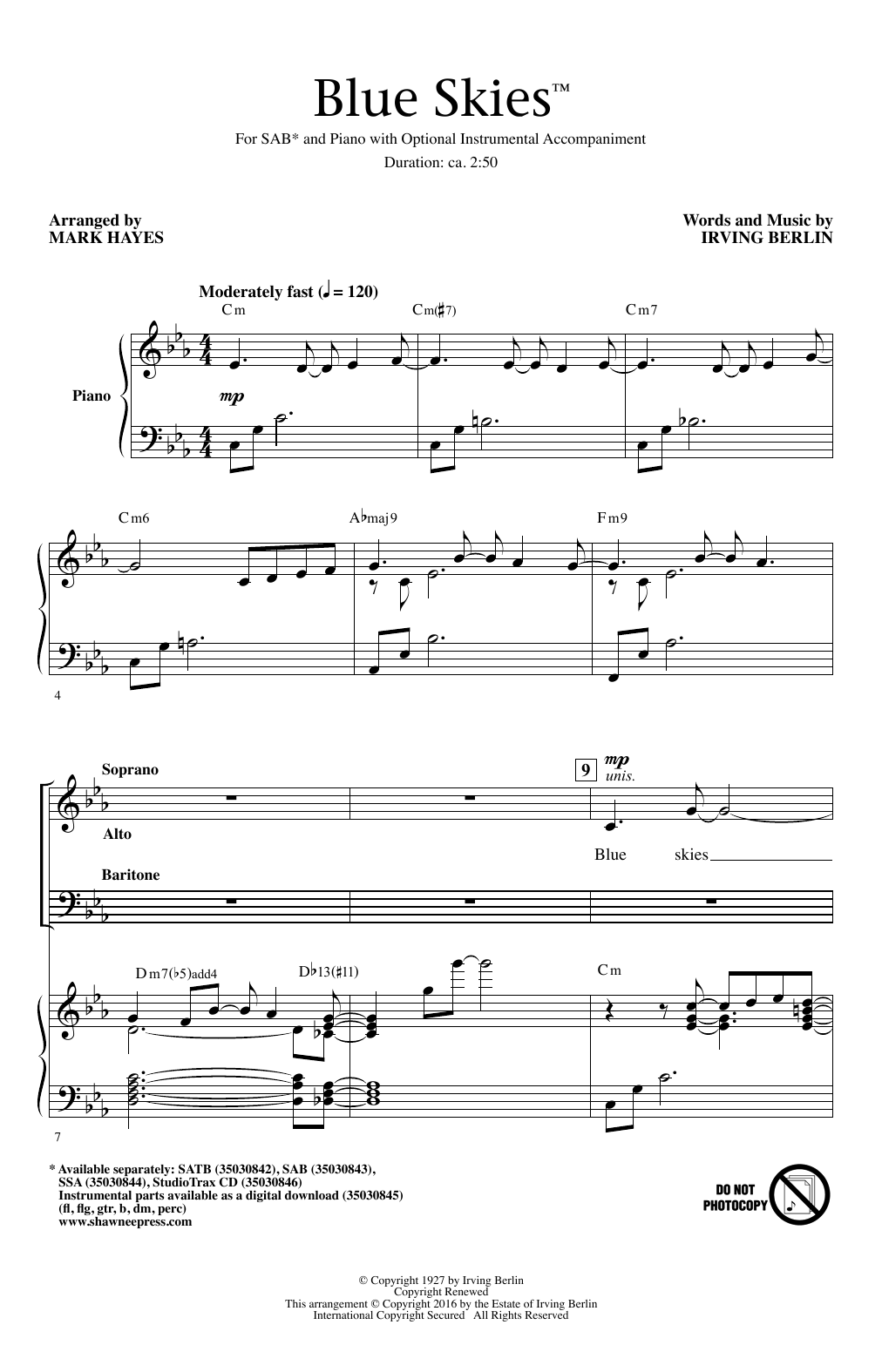Produktbild zu: Blue Skies (arr. Mark Hayes)
