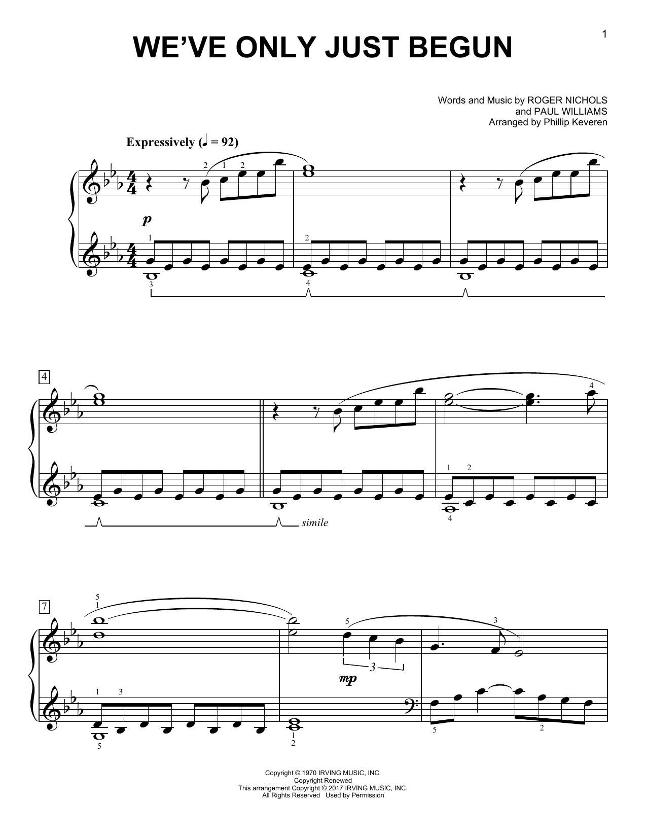 Produktbild zu: We've Only Just Begun [Classical version] (arr. Phillip Keveren)