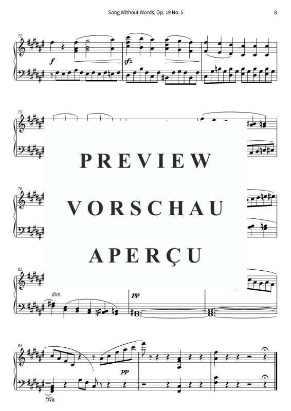 Product gallery: Page 10 of 10 Song Without Words, Op. 19 No. 5, , Solo Piano