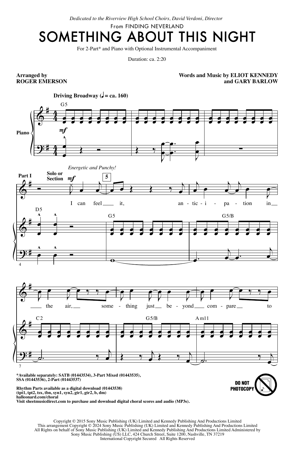 Product picture to: Something About This Night (from Finding Neverland) (arr. Roger Emerson)