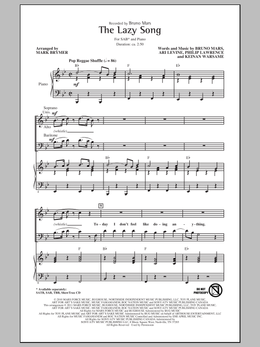 Produktbild zu: The Lazy Song (arr. Mark Brymer)