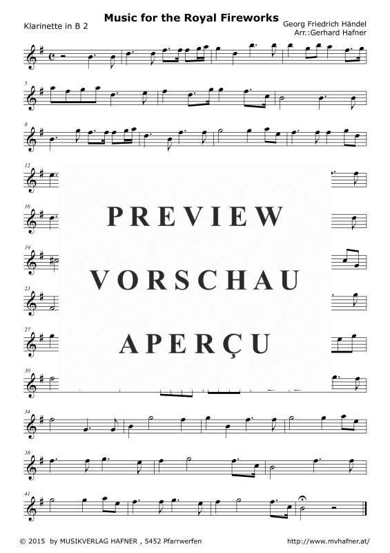 Product gallery: Page 5 of 9 Music for the Royal Fireworks, , (Clarinet Quintet)