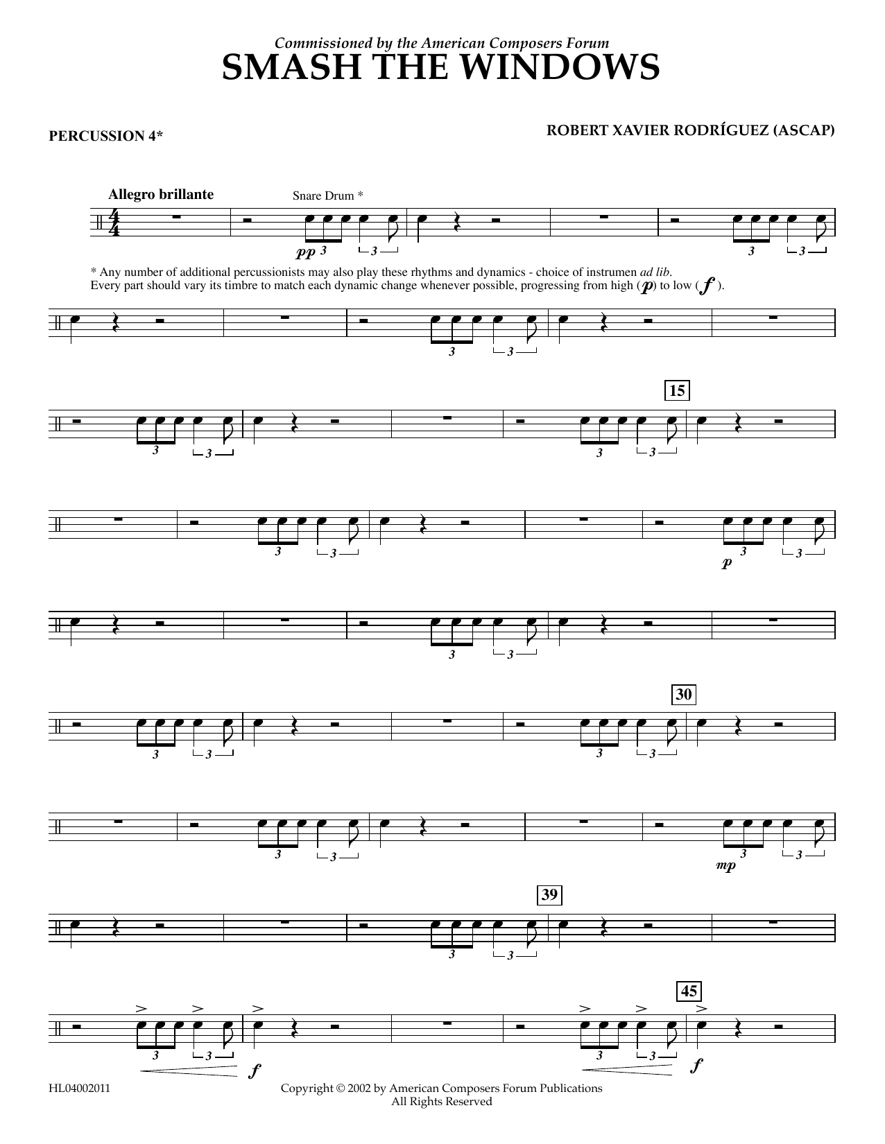 Product gallery: Page 1 of 1 Smash the Windows - Percussion 4, Robert Xavier Rodríguez