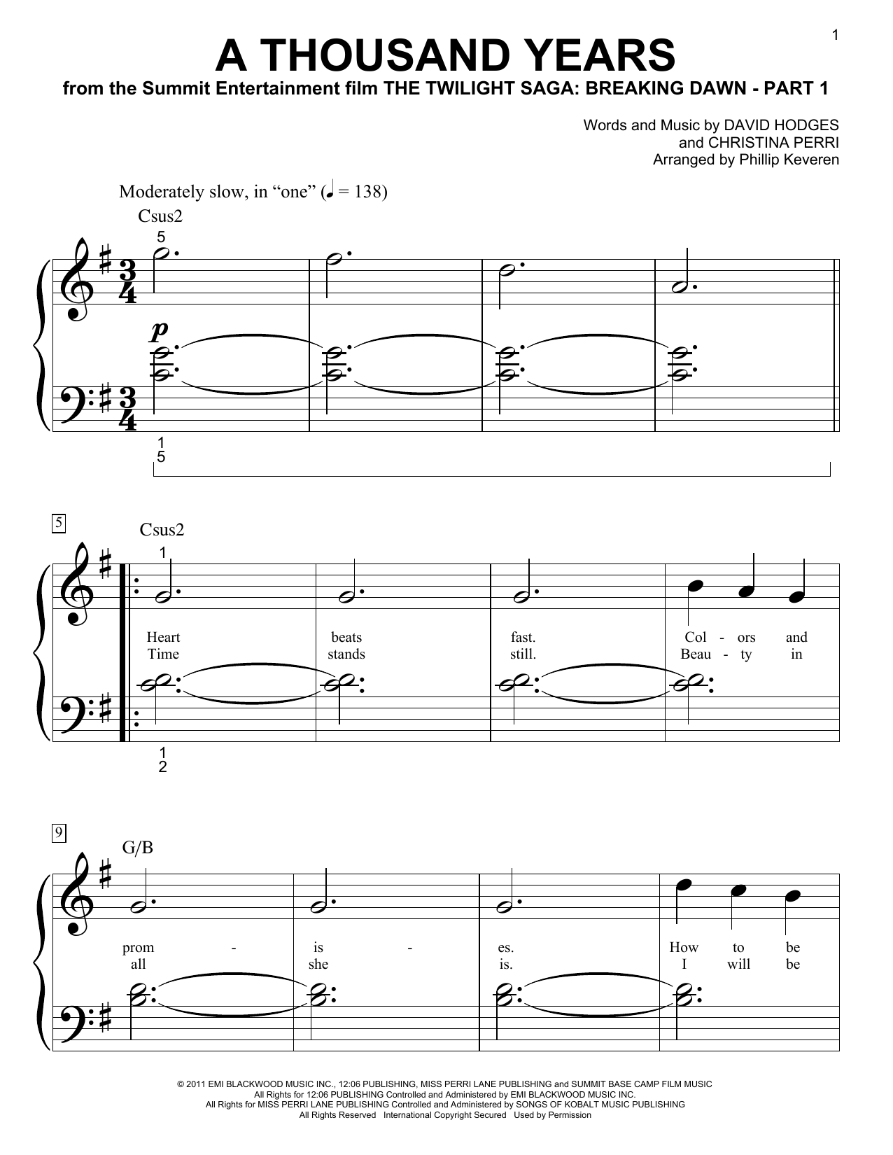 Produktbild zu: A Thousand Years (arr. Phillip Keveren)