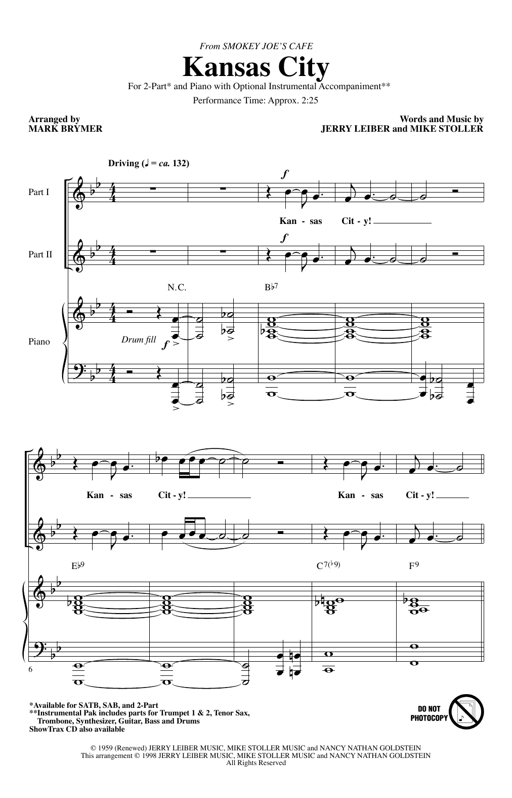 Product picture to: Kansas City (from Smokey Joe's Cafe) (arr. Mark Brymer)