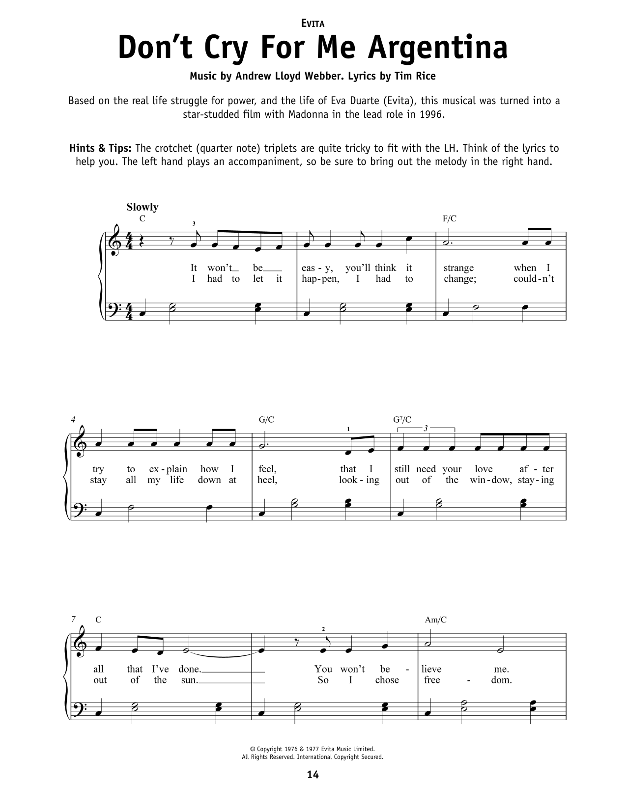 Product picture to:  Don't Cry For Me Argentina (from Evita) - Andrew Lloyd Webber