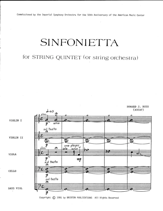 Produktgalerie: Seite 1 von 21 Sinfonietta , , (Streichquintett: 2 Geigen, Bratsche, Cello und Kontrabass)
