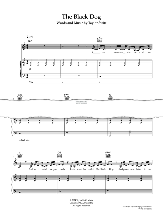 Produktgalerie: Seite 1 von 1 The Black Dog, Taylor Swift, Gesang, Gitarre, Klavier