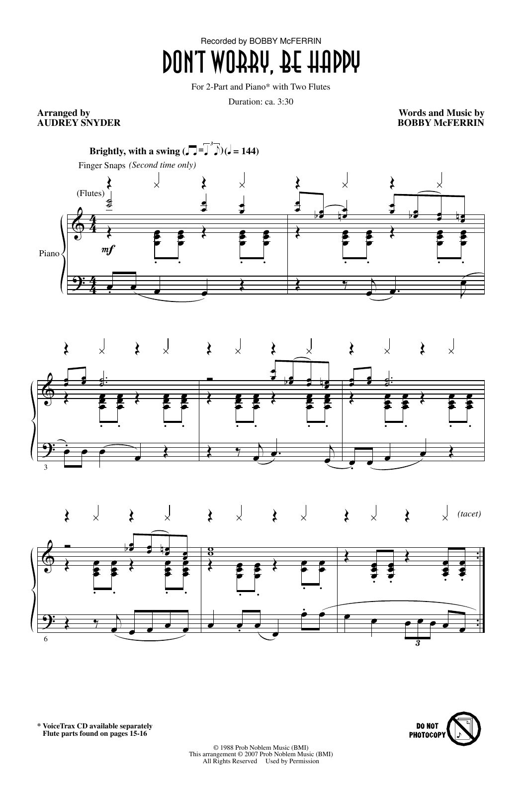Produktgalerie: Seite 1 von 1 Don't Worry, Be Happy (arr. Audrey Snyder), Bobby McFerrin, Chor