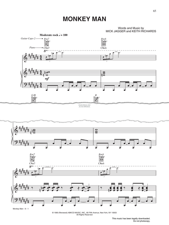 Produktgalerie: Seite 1 von 1 Monkey Man, The Rolling Stones, Gesang, Gitarre, Klavier