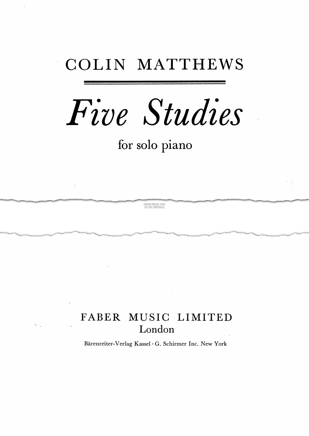 Produktgalerie: Seite 1 von 1 Five Studies, Colin Matthews, Klavier