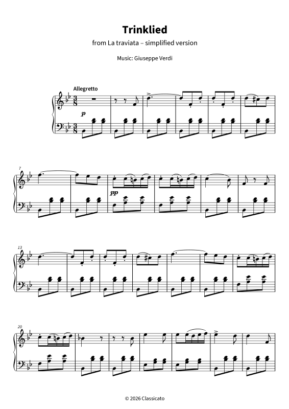 Produktgalerie: Seite 1 von 6 Drinking Song - (Libiamo ne´ lieti calici) Brindisi from the opera La traviata - simplified version for piano, , Klavier Solo
