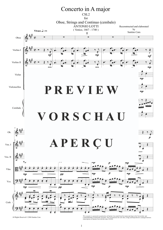 Produktgalerie: Seite 2 von 11 Concerto in A major, , Oboe und Kammerorchester