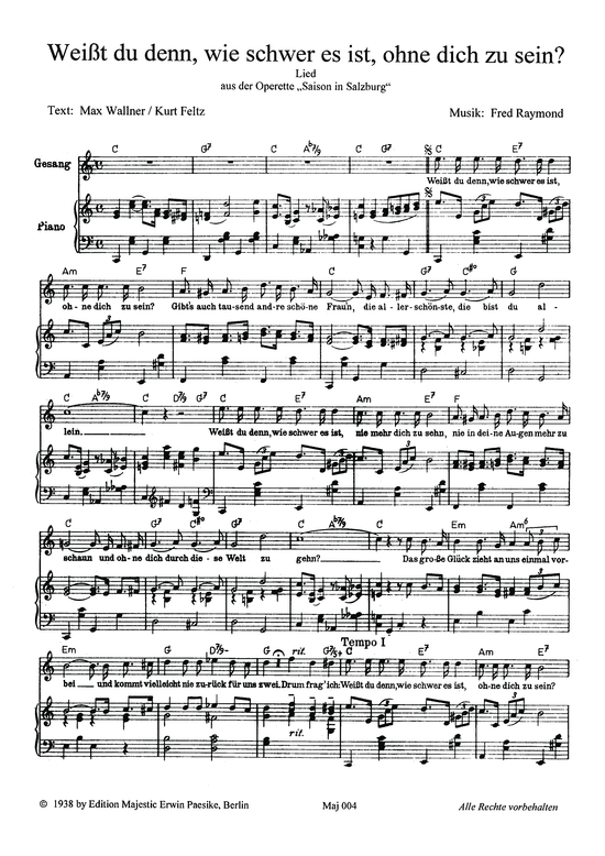 Produktbild zu: Weißt du denn, wie schwer es ist, ohne dich zu seinAus: Saison in Salzburg (Operette)