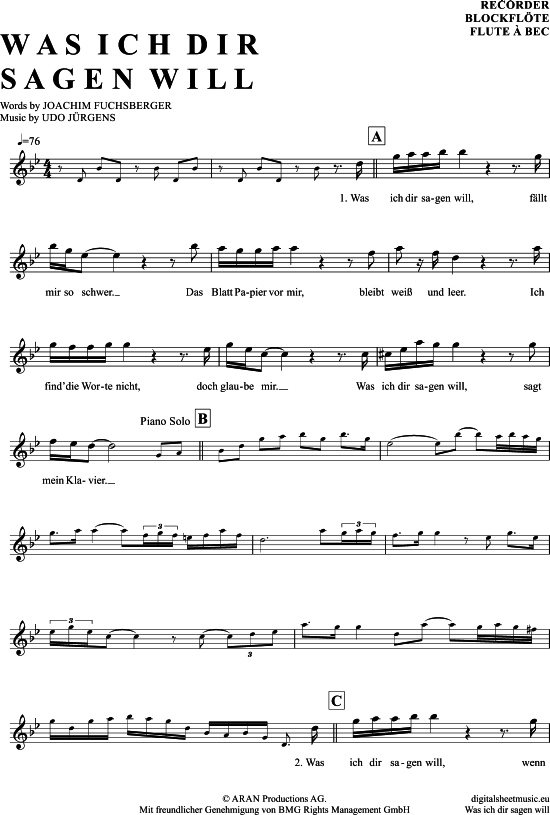 Product gallery: Page 1 of 4 Was Ich Dir Sagen Will , Jürgens, Udo, (recorder)