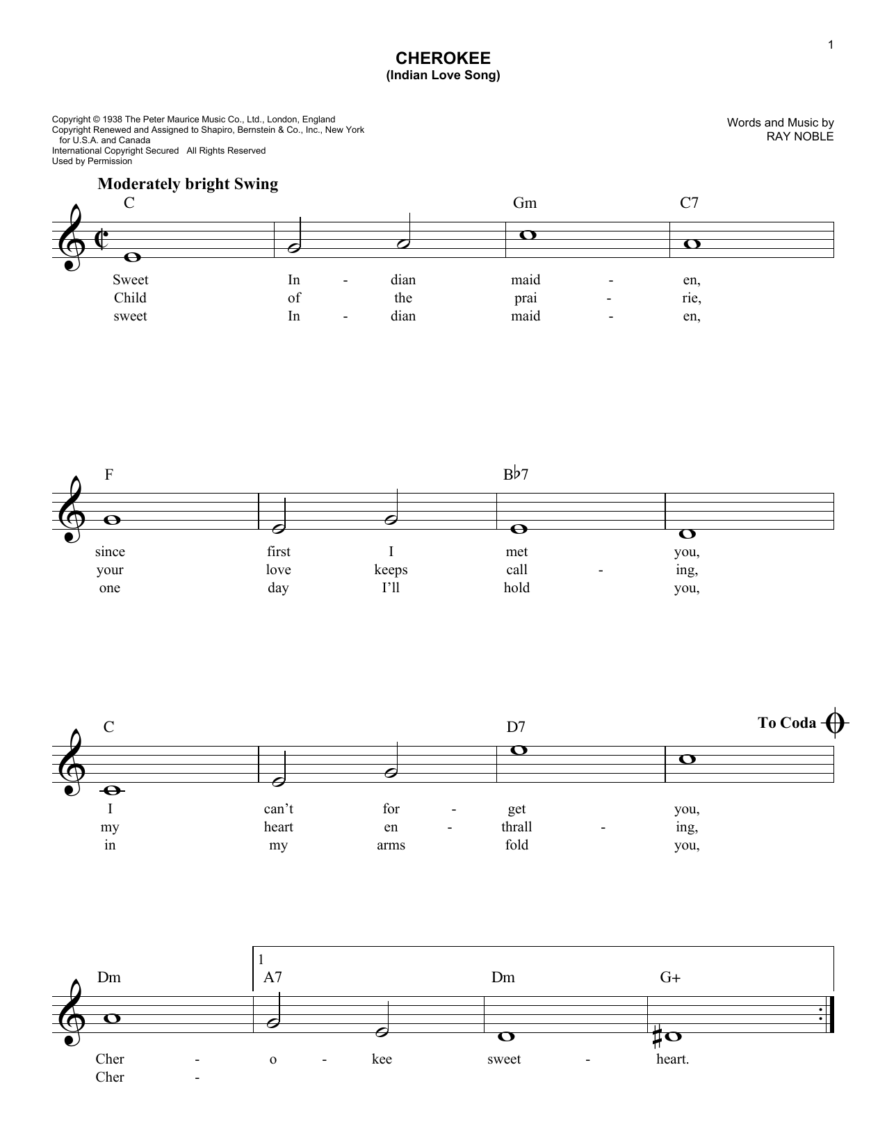 Product gallery: Page 1 of 1 Cherokee (Indian Love Song), Ray Noble