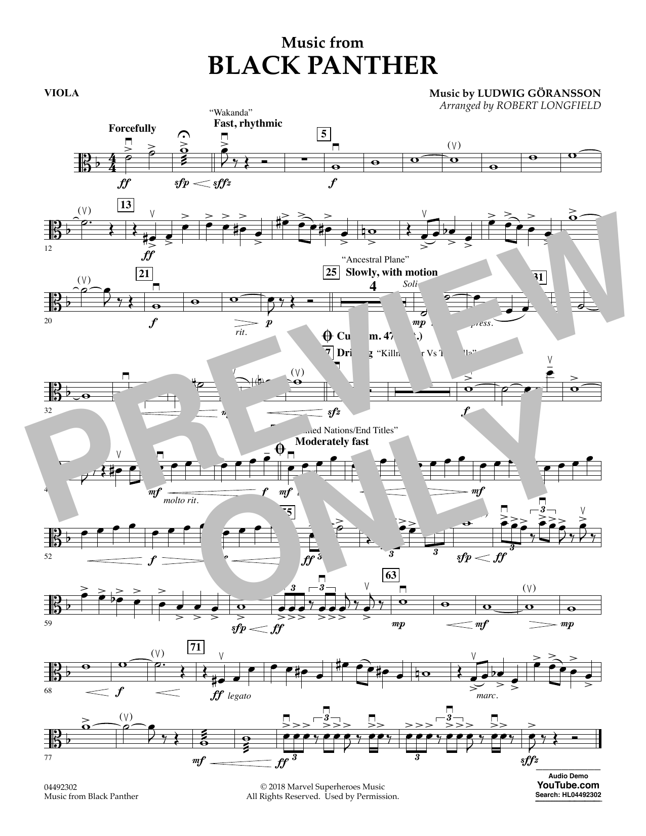 Produktbild zu: Music from Black Panther (arr. Robert Longfield) - Viola