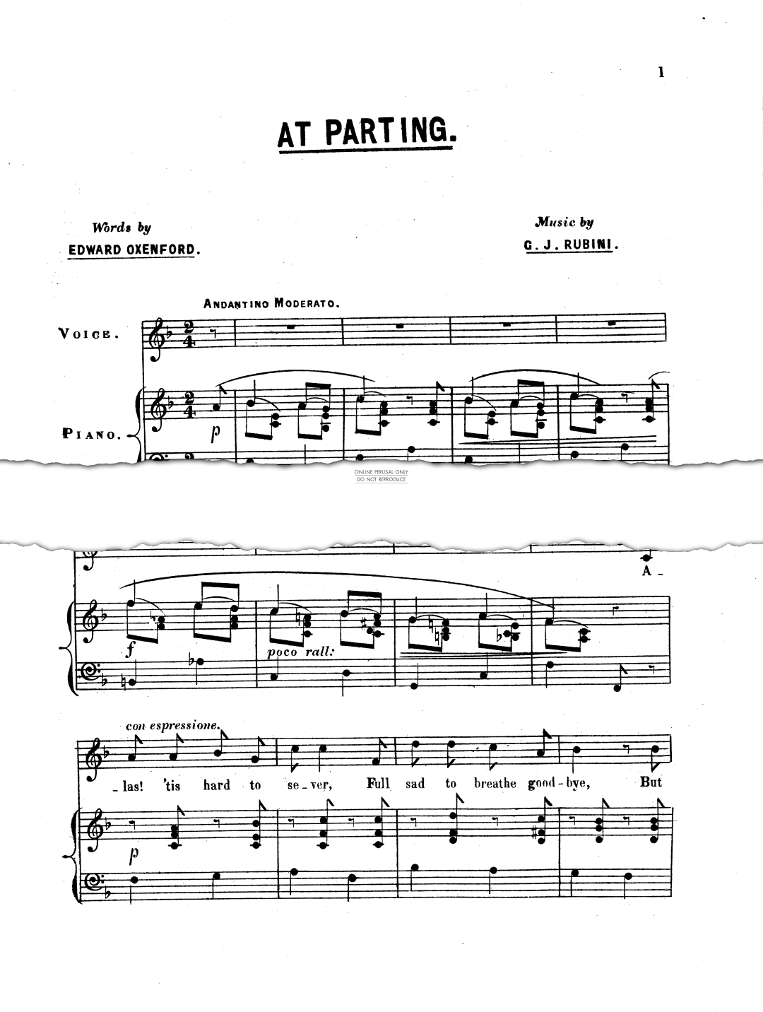 Produktgalerie: Seite 1 von 1 At Parting, G. J. Rubini, Gesang, Klavier