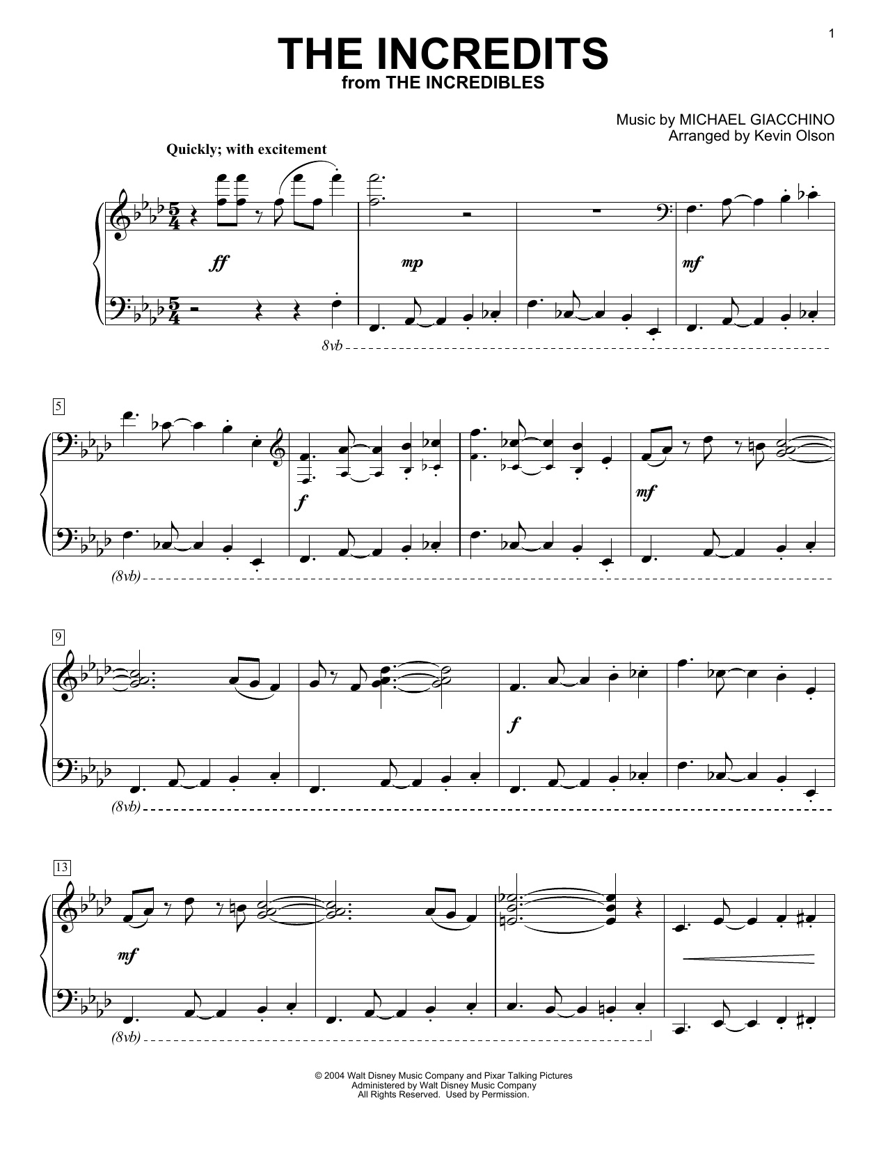 Product gallery: Page 1 of 1 The Incredits (from The Incredibles) (arr. Kevin Olson), Michael Giacchino