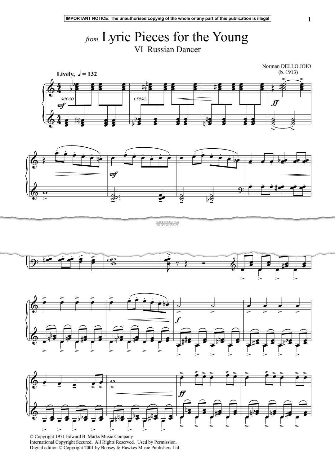 Produktgalerie: Seite 1 von 1 VI Russian Dancer from Lyric Pieces for the Young, Norman Dello Joio, Klavier