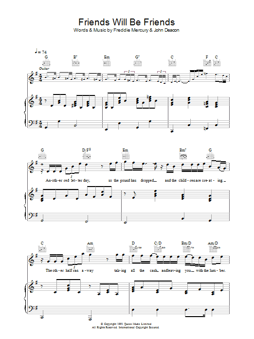 Produktgalerie: Seite 1 von 1 Friends Will Be Friends, Queen, Gesang, Gitarre, Klavier