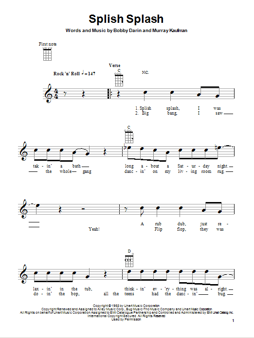 Produktgalerie: Seite 1 von 1 Splish Splash, Bobby Darin, Ukulele