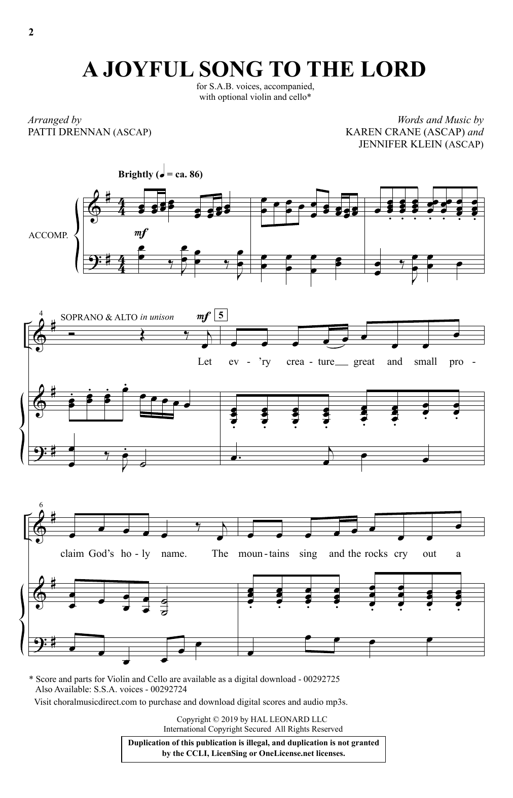 Product picture to: A Joyful Song To The Lord (arr. Patti Drennan)