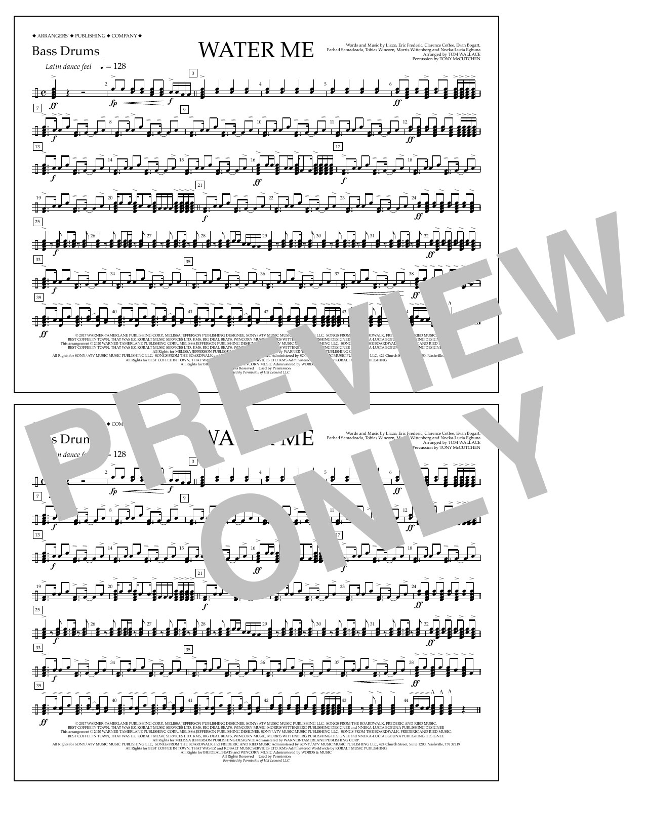 Product picture to: Water Me (arr. Tom Wallace) - Bass Drums