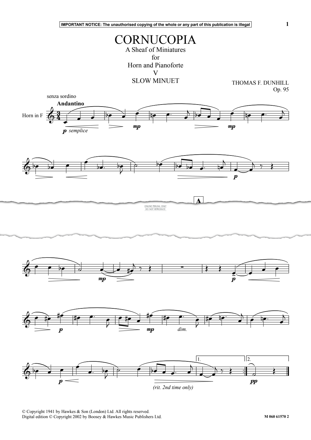 Produktgalerie: Seite 1 von 1 Cornucopia - A Sheaf of Miniatures for Horn and Pianoforte (V), Thomas F. Dunhill, Horn, Klavier