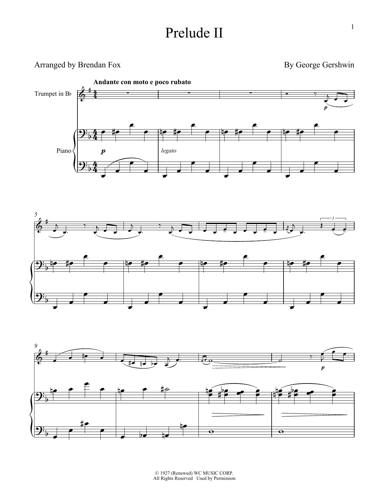 Produktgalerie: Seite 1 von 1 Prelude II (Andante Con Moto E Poco Rubato), George Gershwin, Horn, Klavier