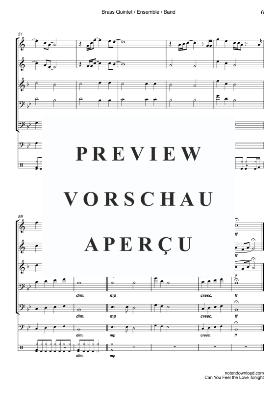 Produktgalerie: Seite 9 von 11 Can You Feel The Love Tonight, John, Elton, Blechbläser Quintett/Ensemble/Band - Klavier, E-Bass und Drum Set opt.