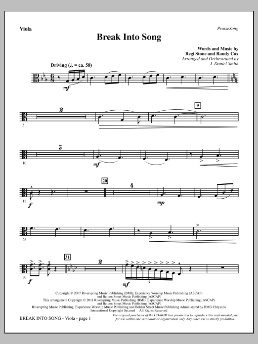 Produktgalerie: Seite 1 von 1 Break Into Song - Viola, J. Daniel Smith, Chor