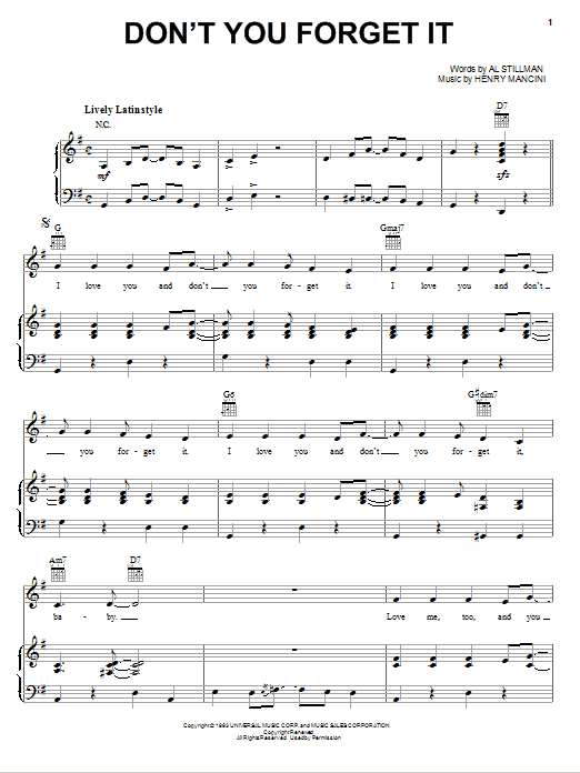 Produktgalerie: Seite 1 von 1 Don't You Forget It, Henry Mancini, Gesang, Gitarre, Klavier