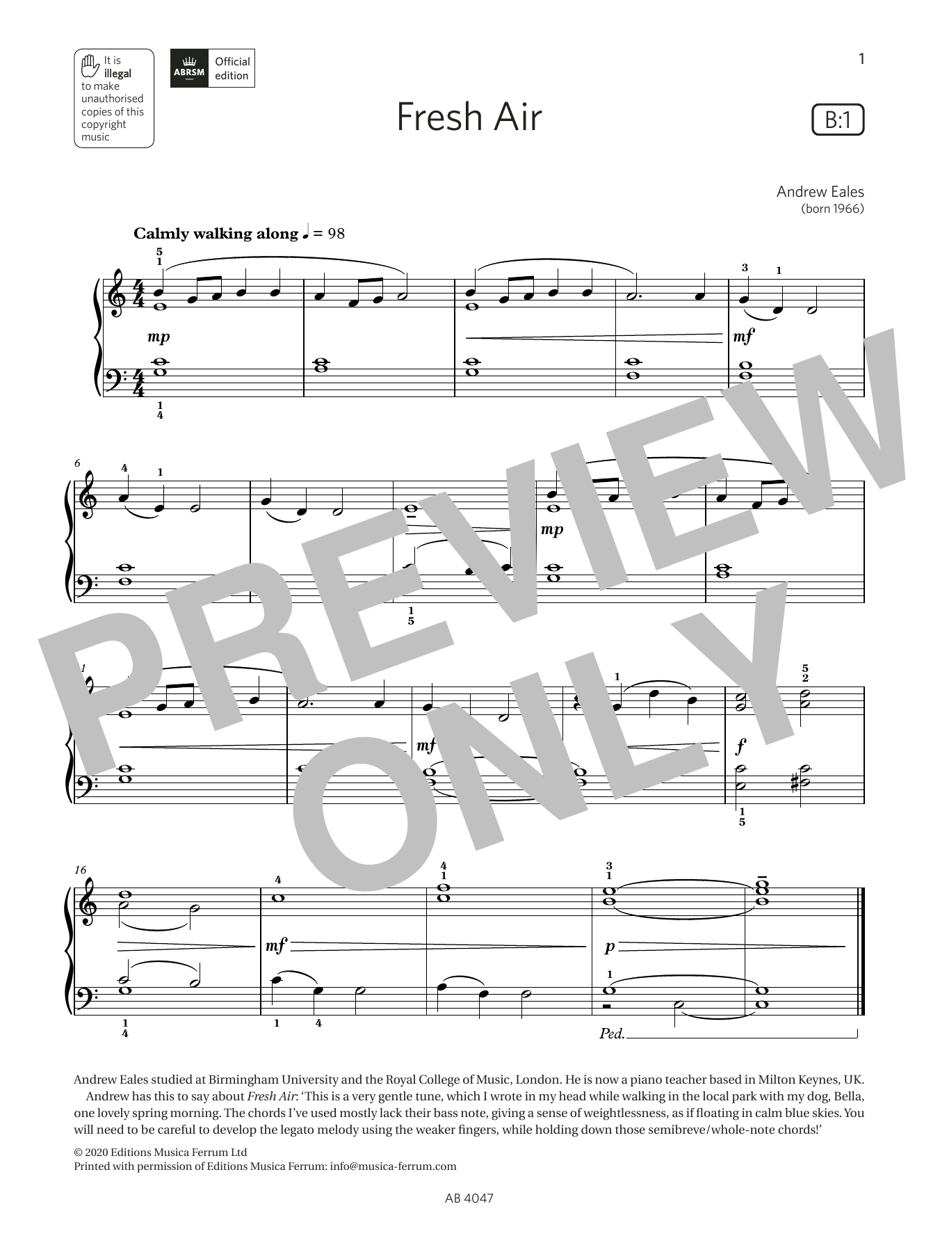 Produktbild zu: Fresh Air (Grade 1, list B1, from the ABRSM Piano Syllabus 2023 & 2024)