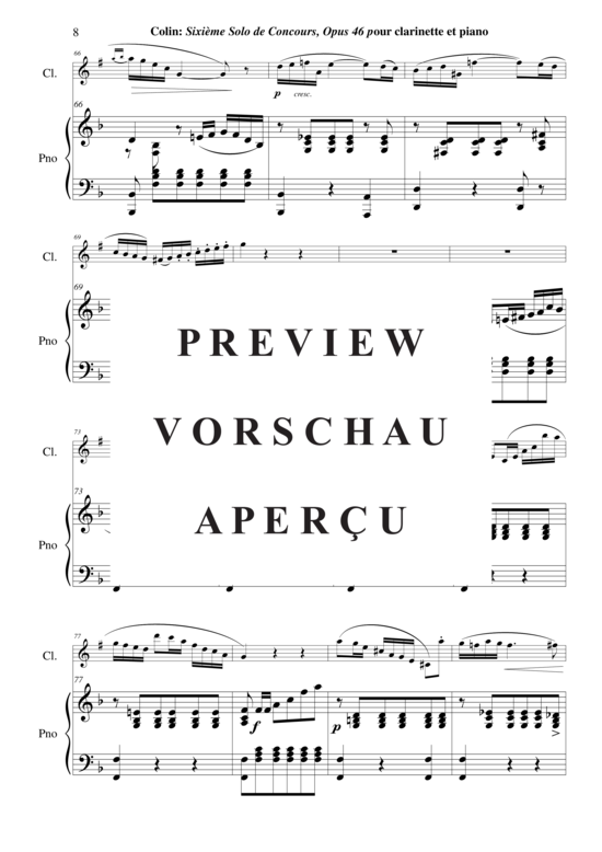 Produktgalerie: Seite 9 von 21 Sixième Solo de Concours, opus 46 , , (Klarinette in B + Klavier)