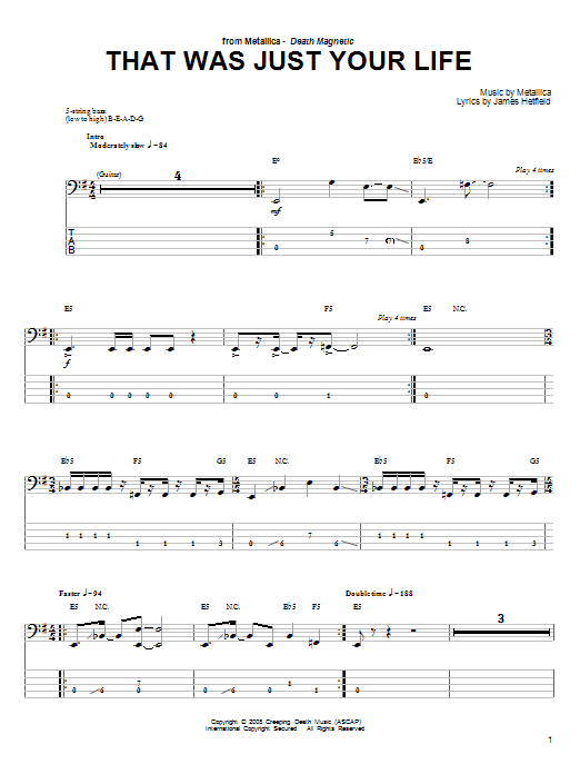 Produktgalerie: Seite 1 von 1 That Was Just Your Life, Metallica, E-Bass
