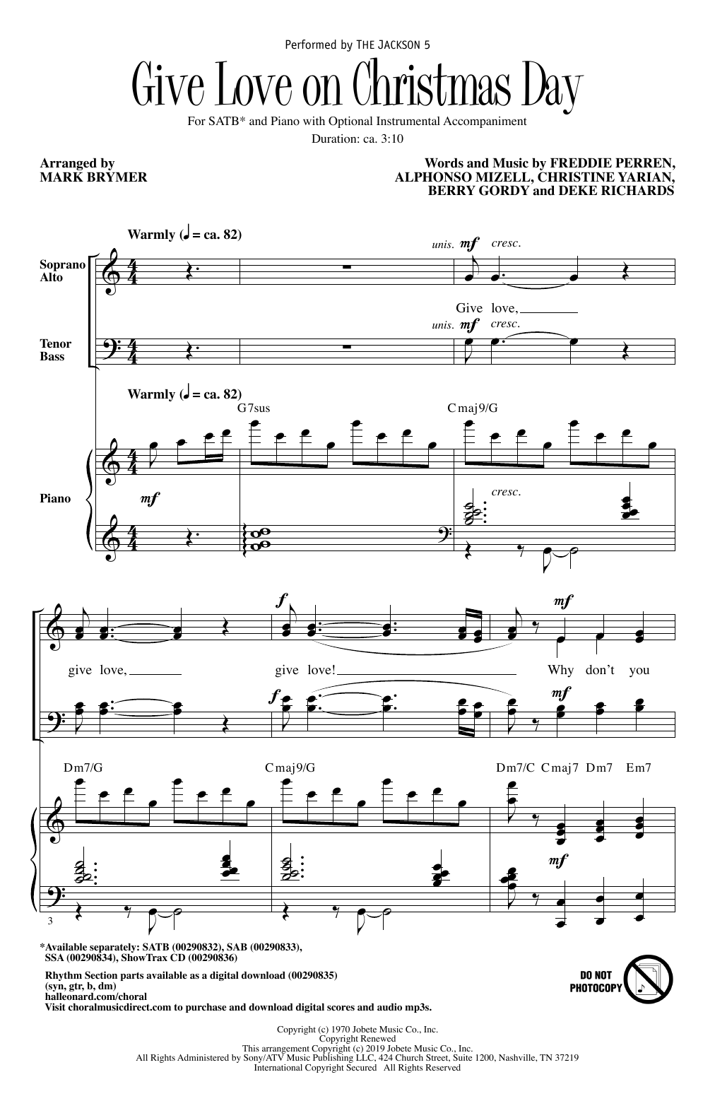 Product picture to: Give Love On Christmas Day (arr. Mark Brymer)