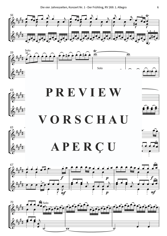 Produktgalerie: Seite 8 von 9 Die vier Jahreszeiten, Konzert Nr. 1 - Der Frühling - 1. Allegro, The Twiolins, (Duett 2x Violine)