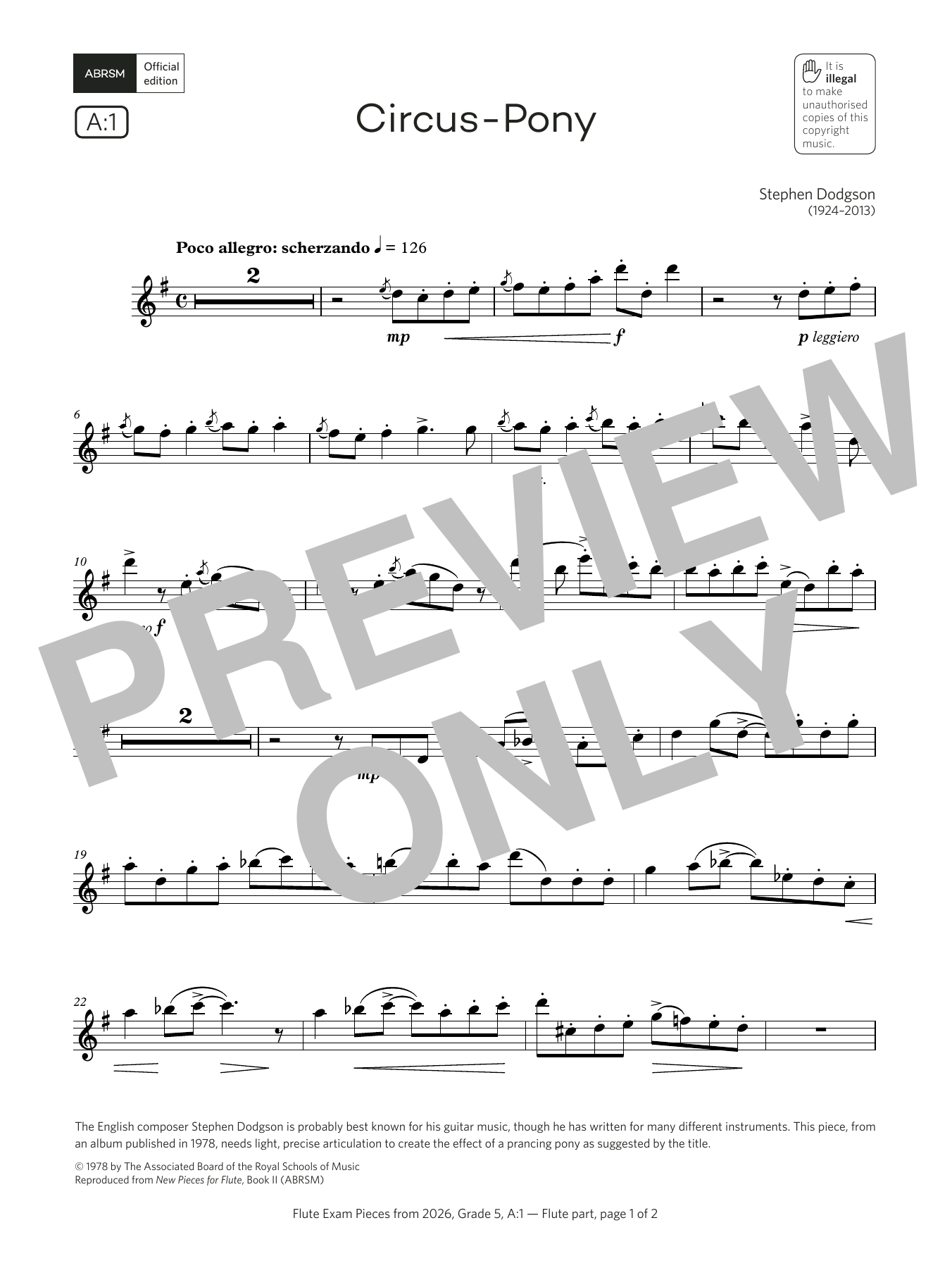 Product gallery: Page 1 of 1 Circus-Pony (Grade 5, list A1, from the ABRSM Flute Syllabus from 2026), Stephen Dodgson