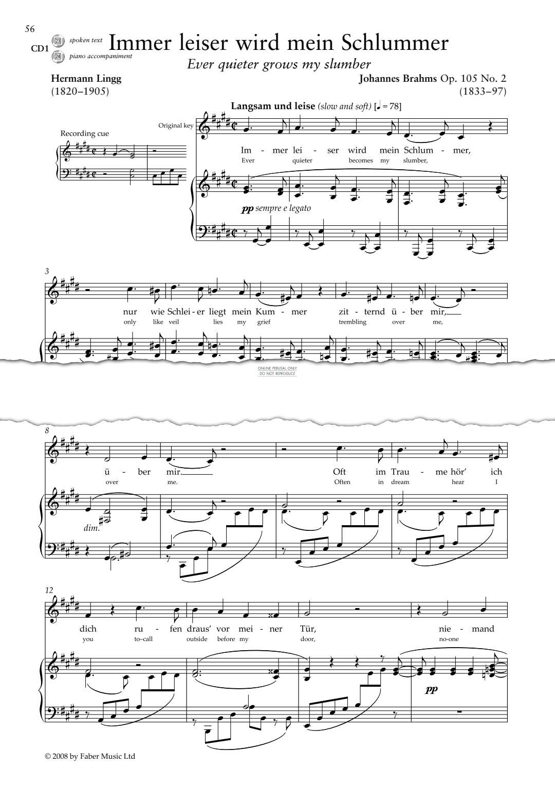 Produktgalerie: Seite 1 von 1 Immer leiser wird mein Schlummer (op. 105 No. 2), Johannes Brahms, Gesang, Klavier