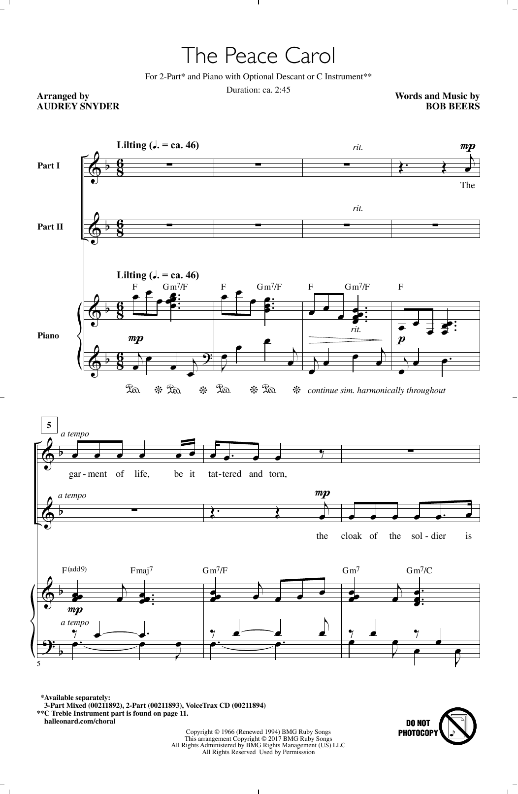Product gallery: Page 1 of 1 The Peace Carol, Audrey Snyder