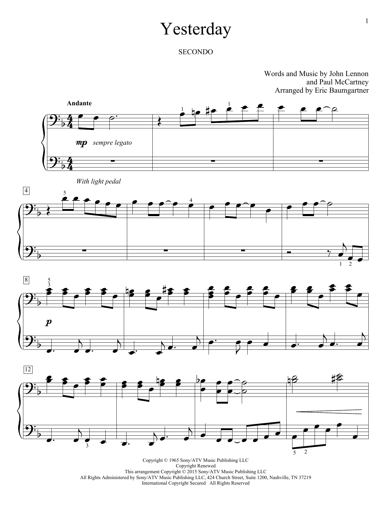 Produktgalerie: Seite 1 von 1 Yesterday, Eric Baumgartner, Klavier