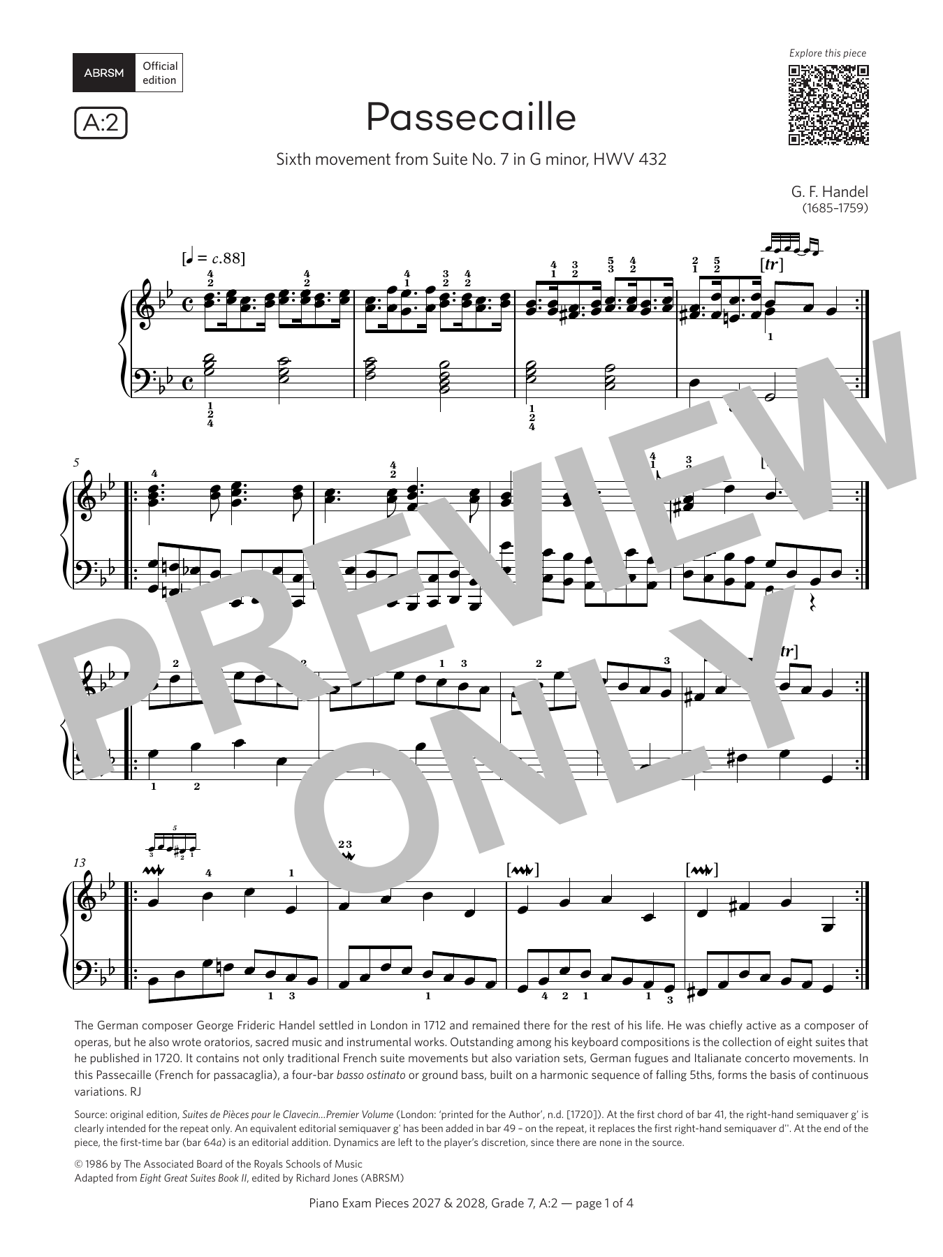 Produktbild zu: Passacaille (Grade 7, list A2, from the ABRSM Piano Syllabus 2027 & 2028)
