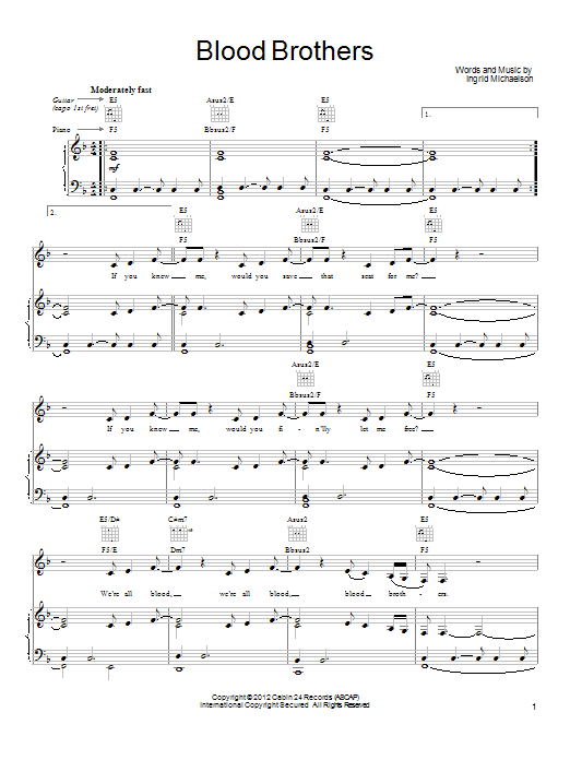 Produktgalerie: Seite 1 von 1 Blood Brothers, Ingrid Michaelson, Gesang, Gitarre, Klavier