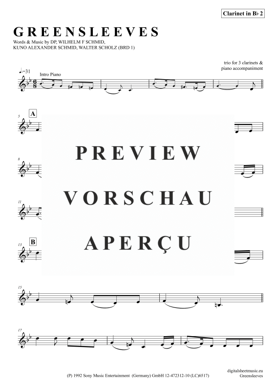 Product gallery: Page 7 of 11 Greensleeves, Simoni, Edward, (Klarinetten Trio + Klavier)