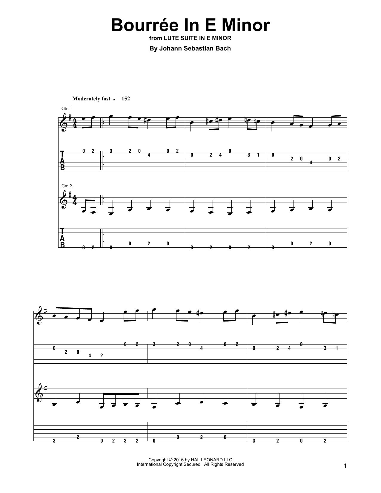 Produktgalerie: Seite 1 von 1 Bourrée In E Minor, Johann Sebastian Bach, Gitarre