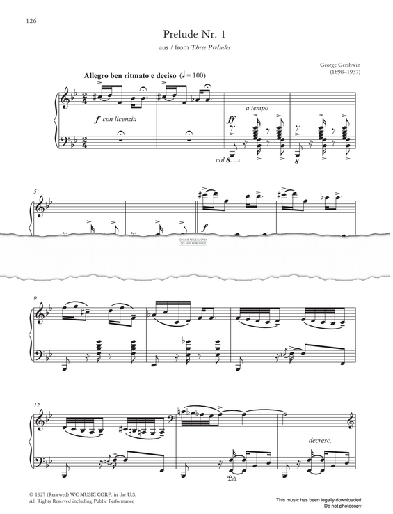 Produktgalerie: Seite 1 von 1 Prelude No. 1 (Three Preludes), George Gershwin, Klavier